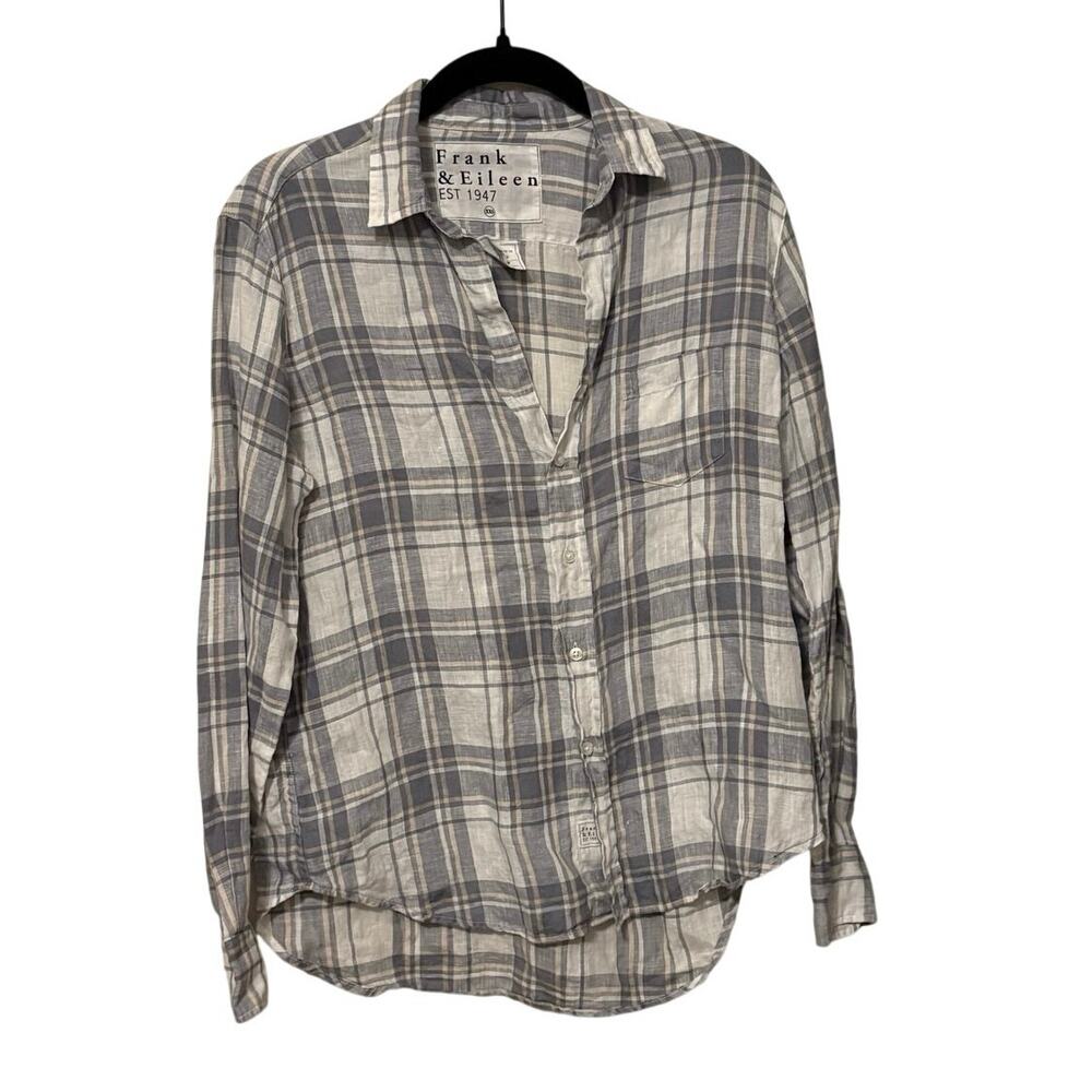 Frank & Eileen 100% Linen Eileen Gray Plaid Button Up Shirt Size XXS